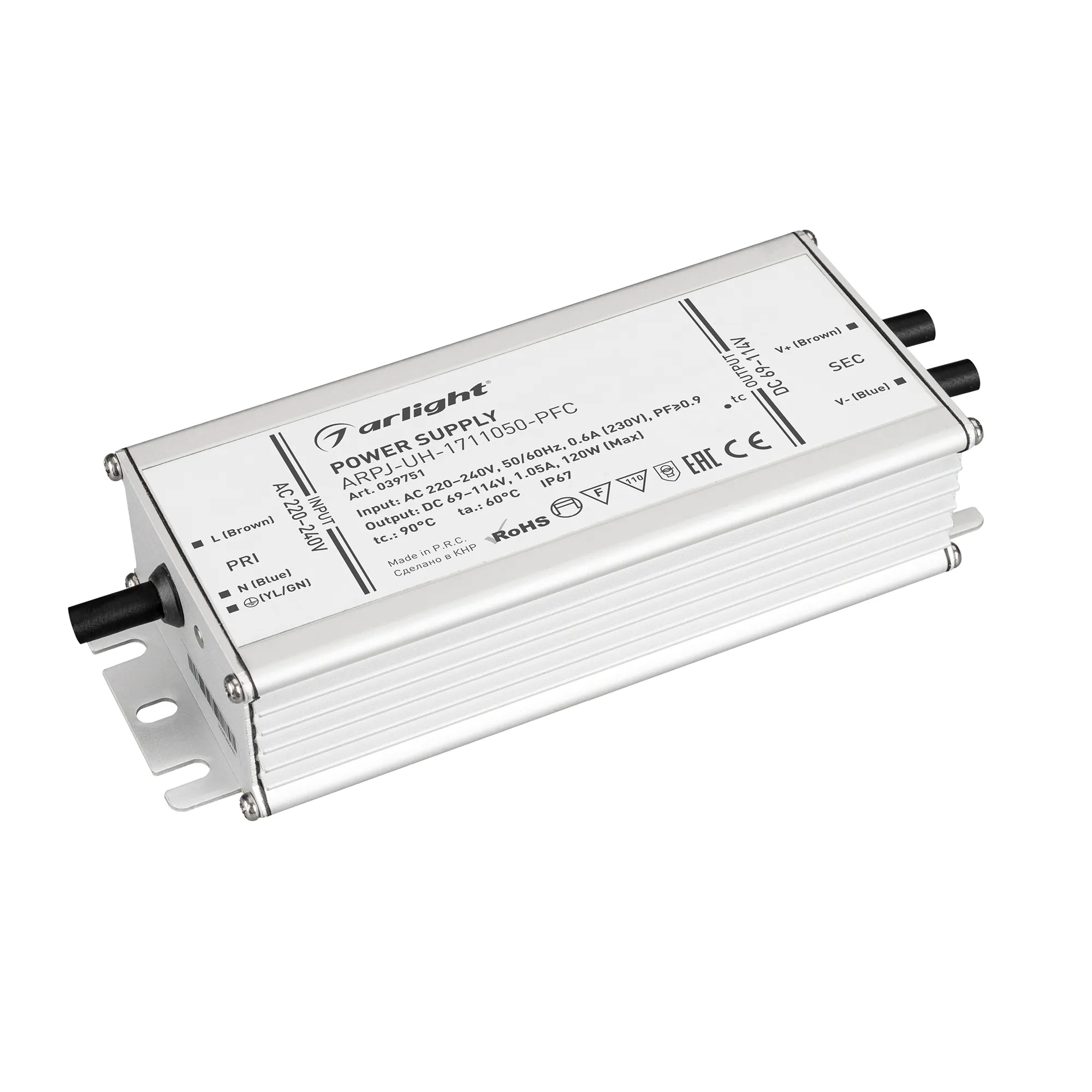 Блок питания ARPJ-UH-1711050-PFC (120W, 69-114V, 1.05A) (Arlight, IP67 Металл, 7 лет)