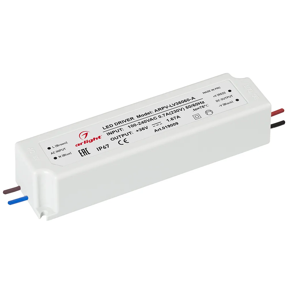 Блок питания ARPV-LV36060-A (36V, 1.7A, 60W) (Arlight, IP67 Пластик, 3 года)