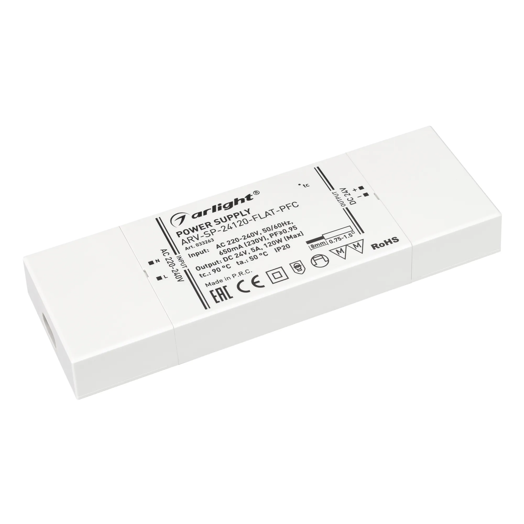 Блок питания ARV-SP-24120-FLAT-PFC (24V, 5A, 120W) (Arlight, IP20 Пластик, 5 лет) - изображение товара